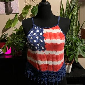 Rue 21 red white and blue flag tank top. Size Large